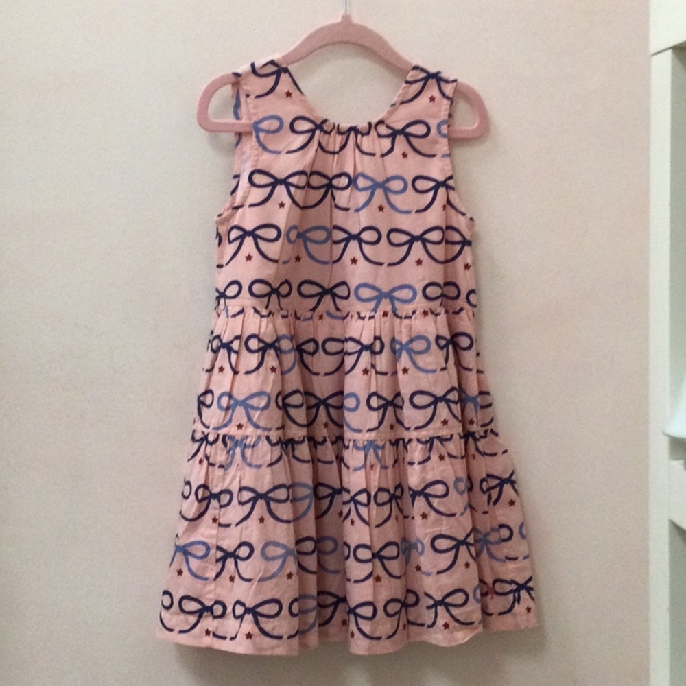 Girls' Pink Bow Print Tiered Dress
